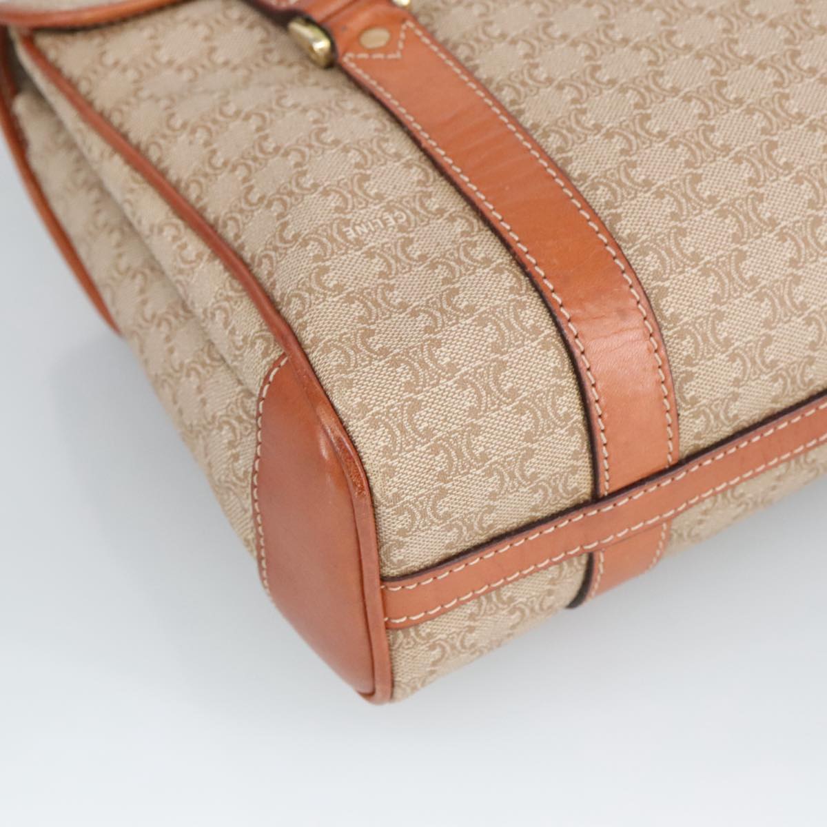 CELINE Macadam Canvas Hand Bag Beige Gold Auth ki5042