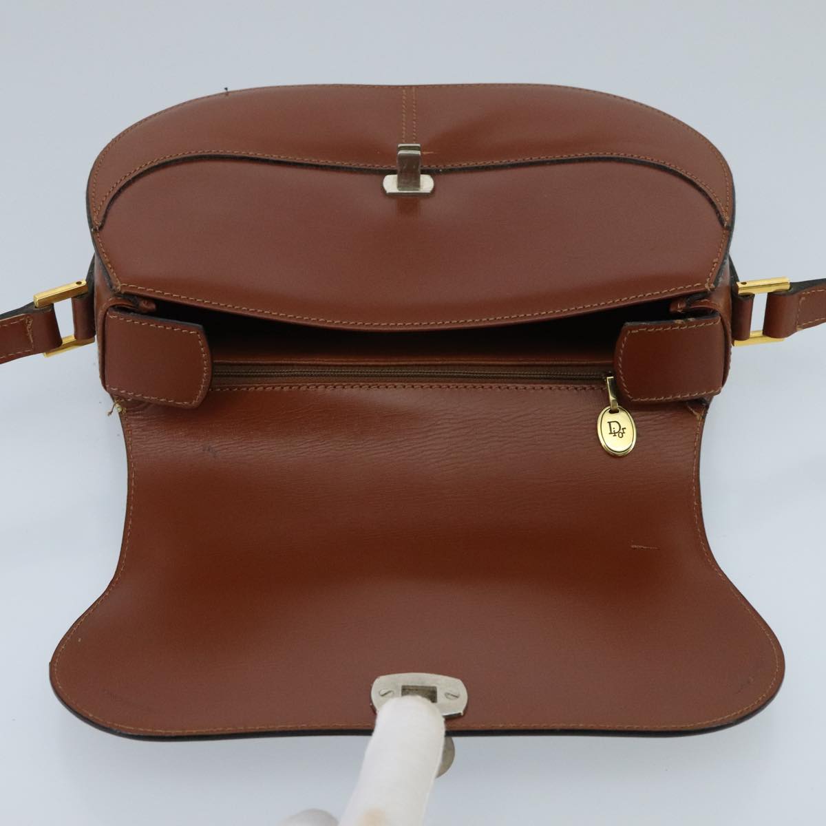 Christian Dior Shoulder Bag Leather Brown Auth ki5047