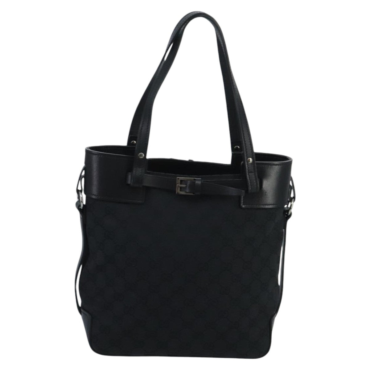 GUCCI GG Canvas Tote Bag Black Silver 107757 Auth ki5048V