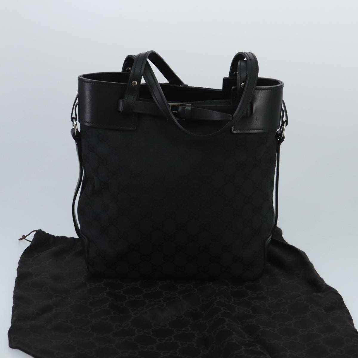 GUCCI GG Canvas Tote Bag Black Silver 107757 Auth ki5048V