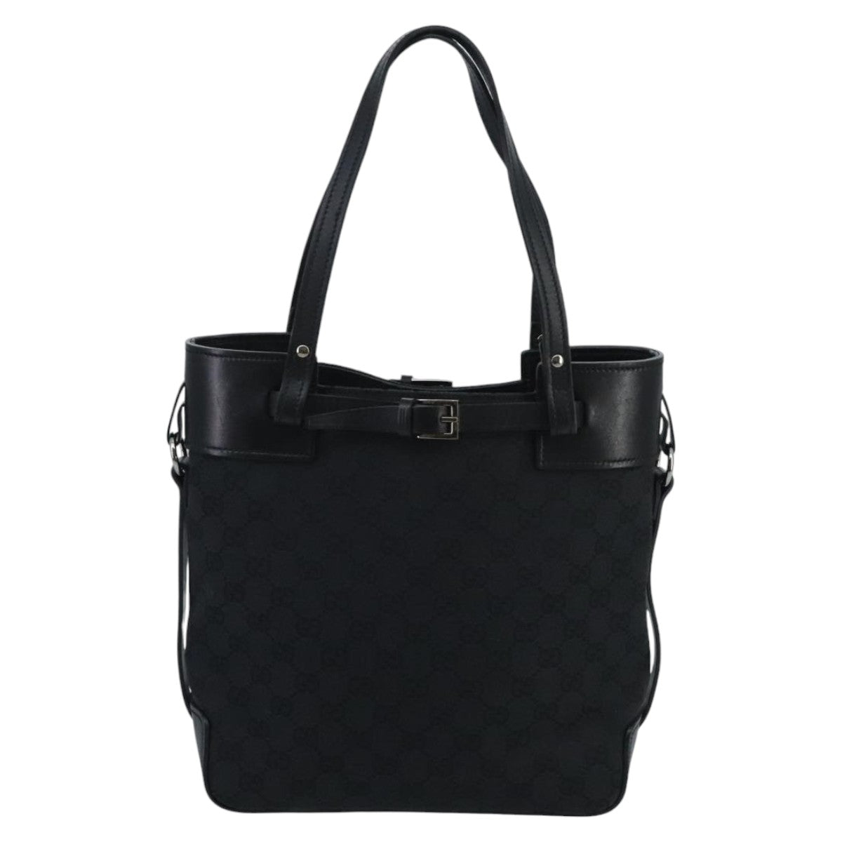 GUCCI GG Canvas Tote Bag Black Silver 107757 Auth ki5048V