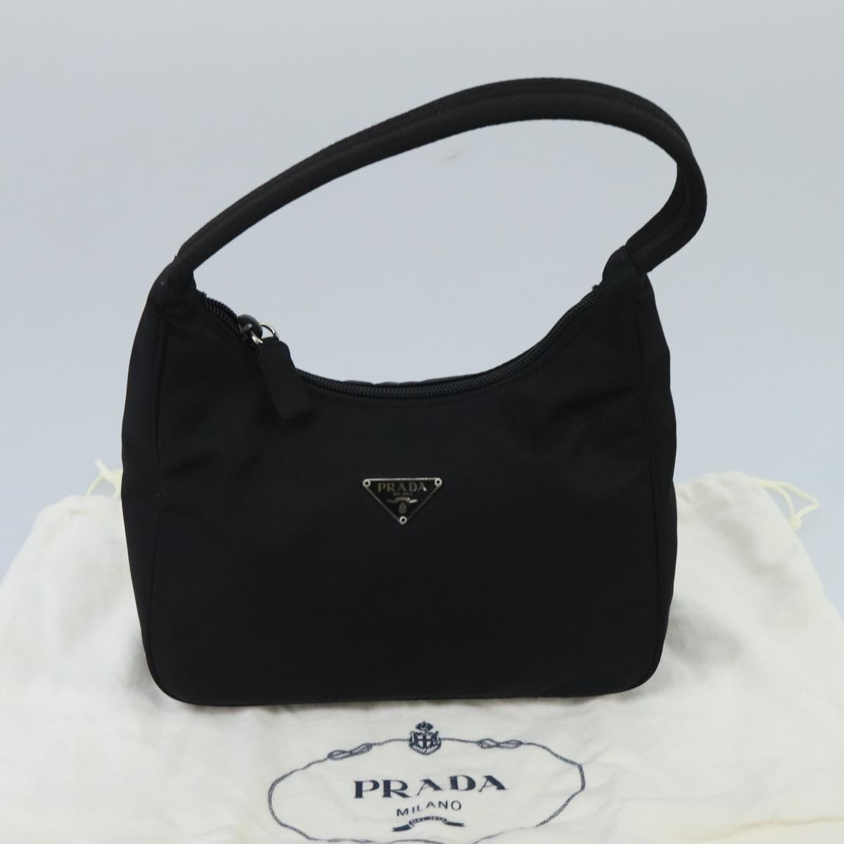 PRADA Pouch Nylon Black Silver Auth ki5066A