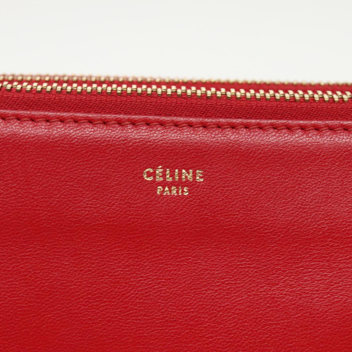 CELINE Trio Shoulder Bag Leather Red Gold Auth ki5101