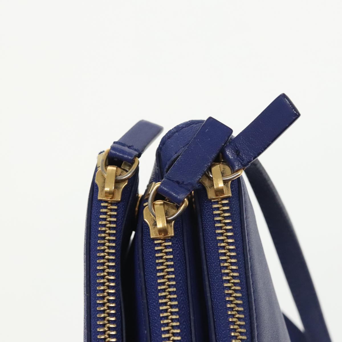 CELINE Trio Shoulder Bag Leather Blue Gold Auth ki5102