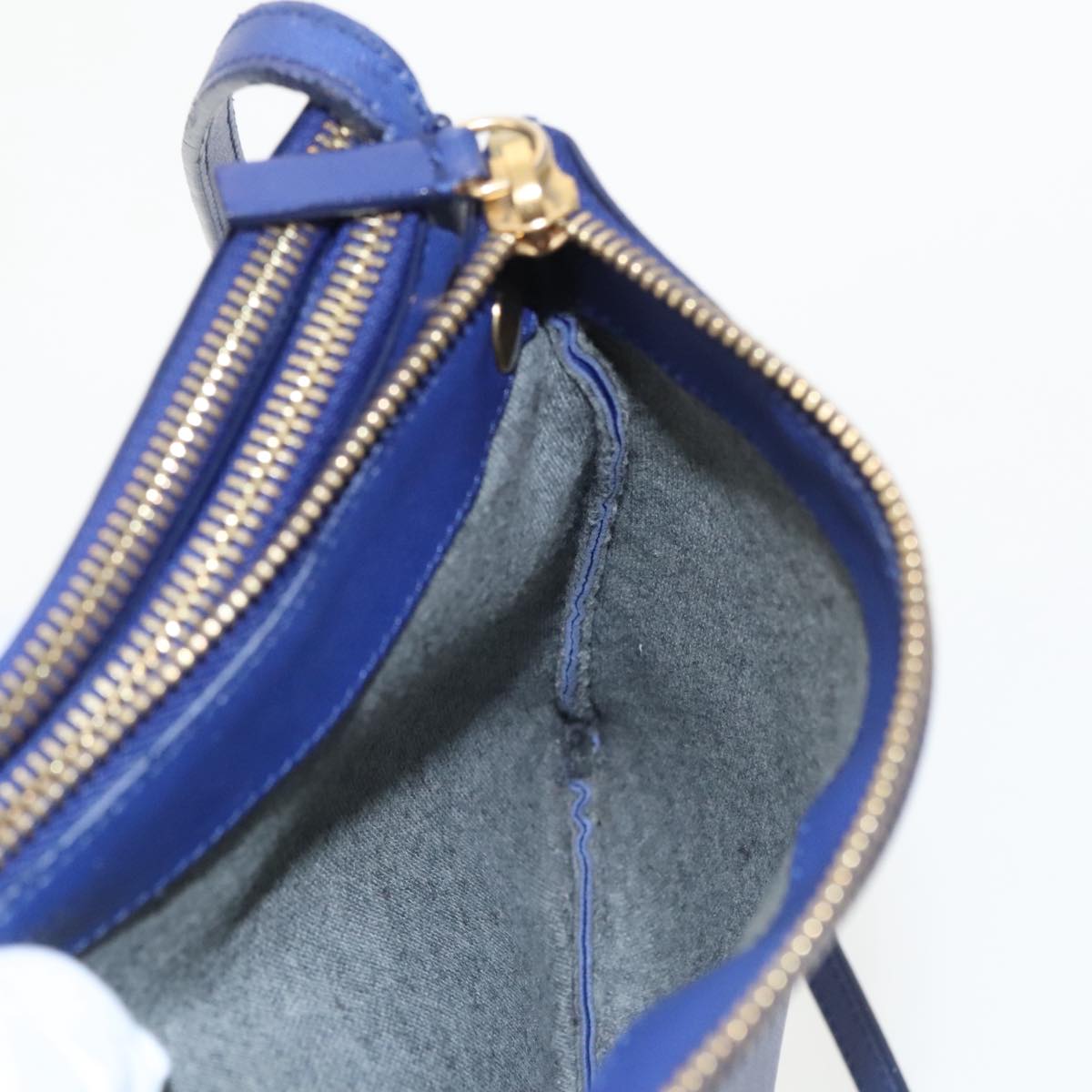 CELINE Trio Shoulder Bag Leather Blue Gold Auth ki5102