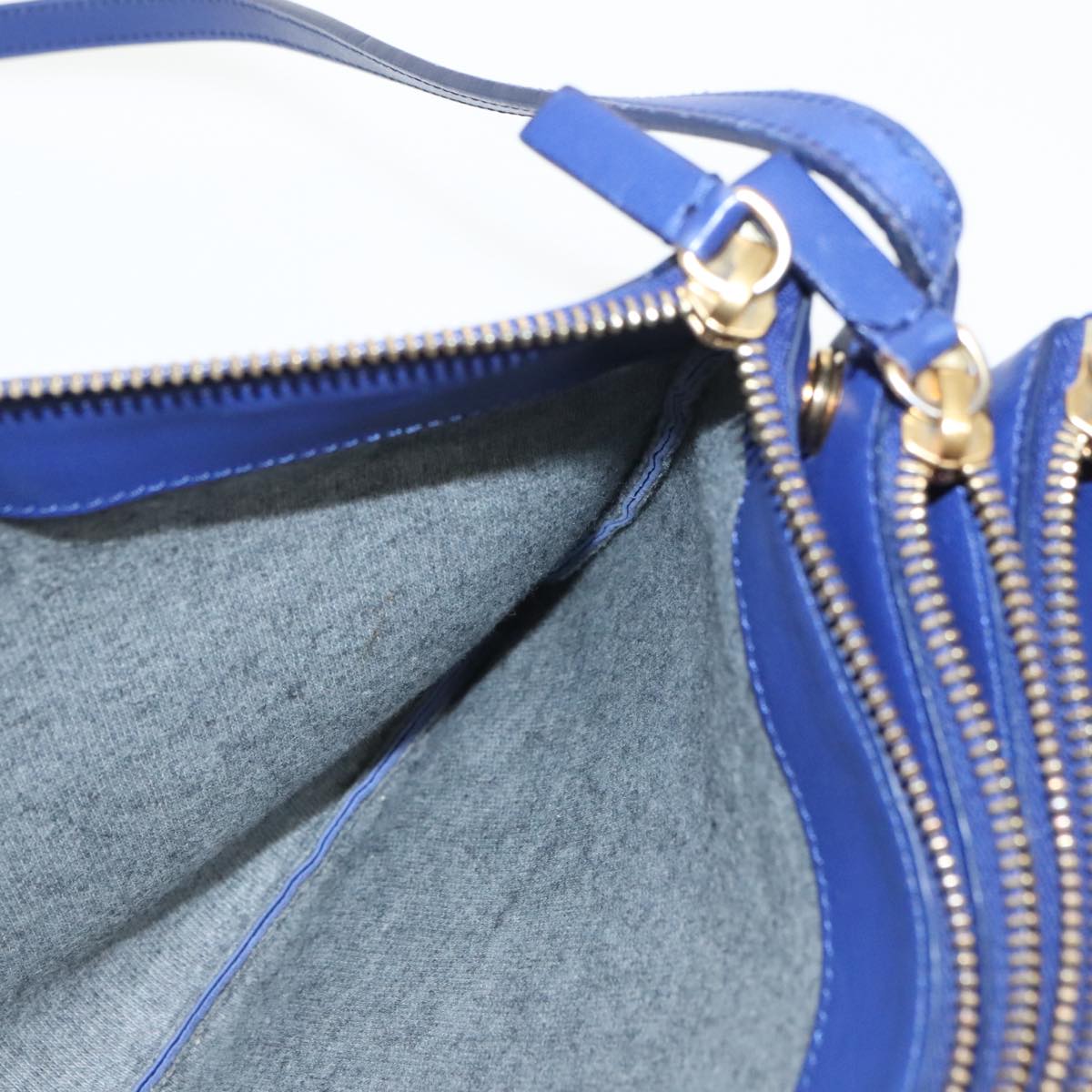 CELINE Trio Shoulder Bag Leather Blue Gold Auth ki5102