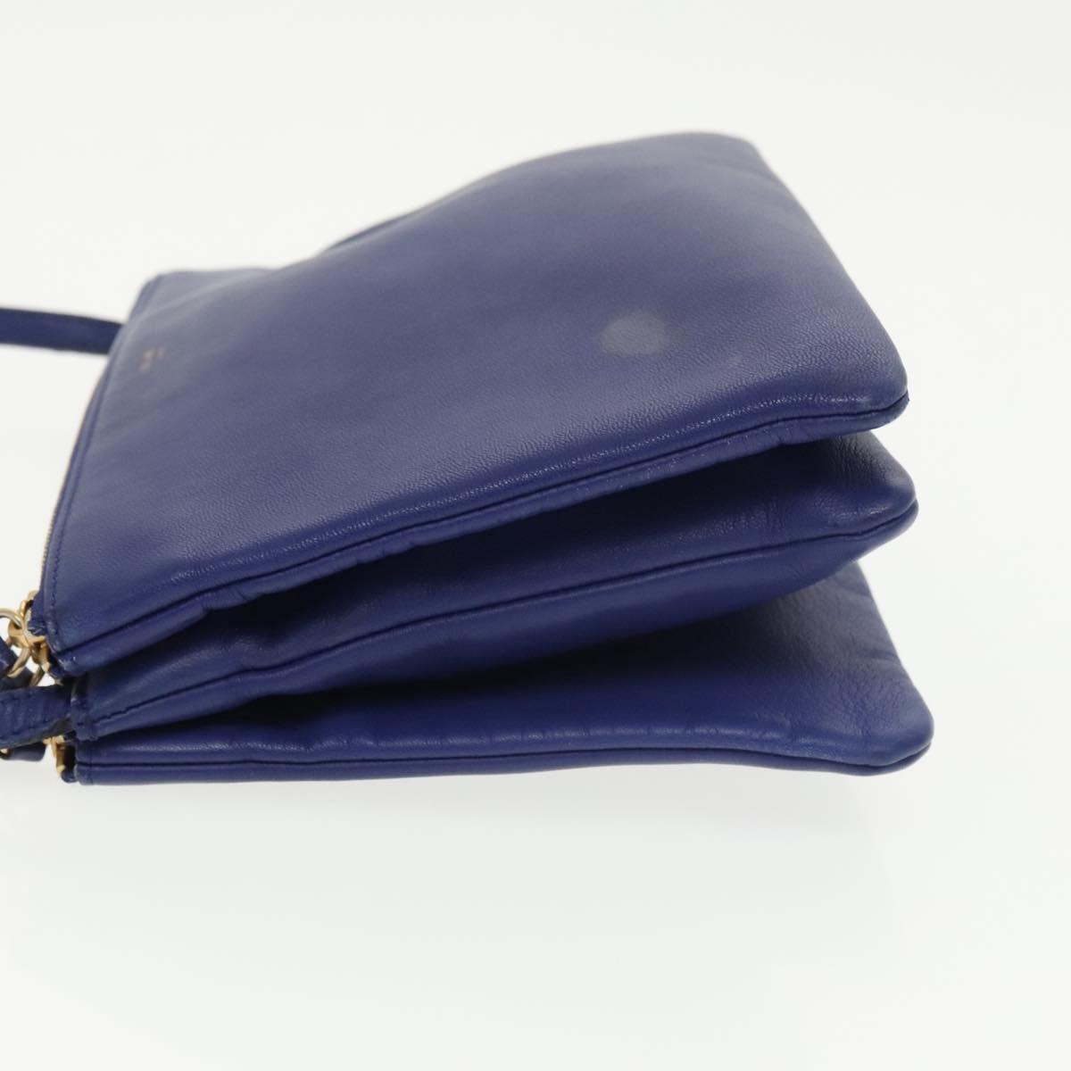 CELINE Trio Shoulder Bag Leather Blue Gold Auth ki5102