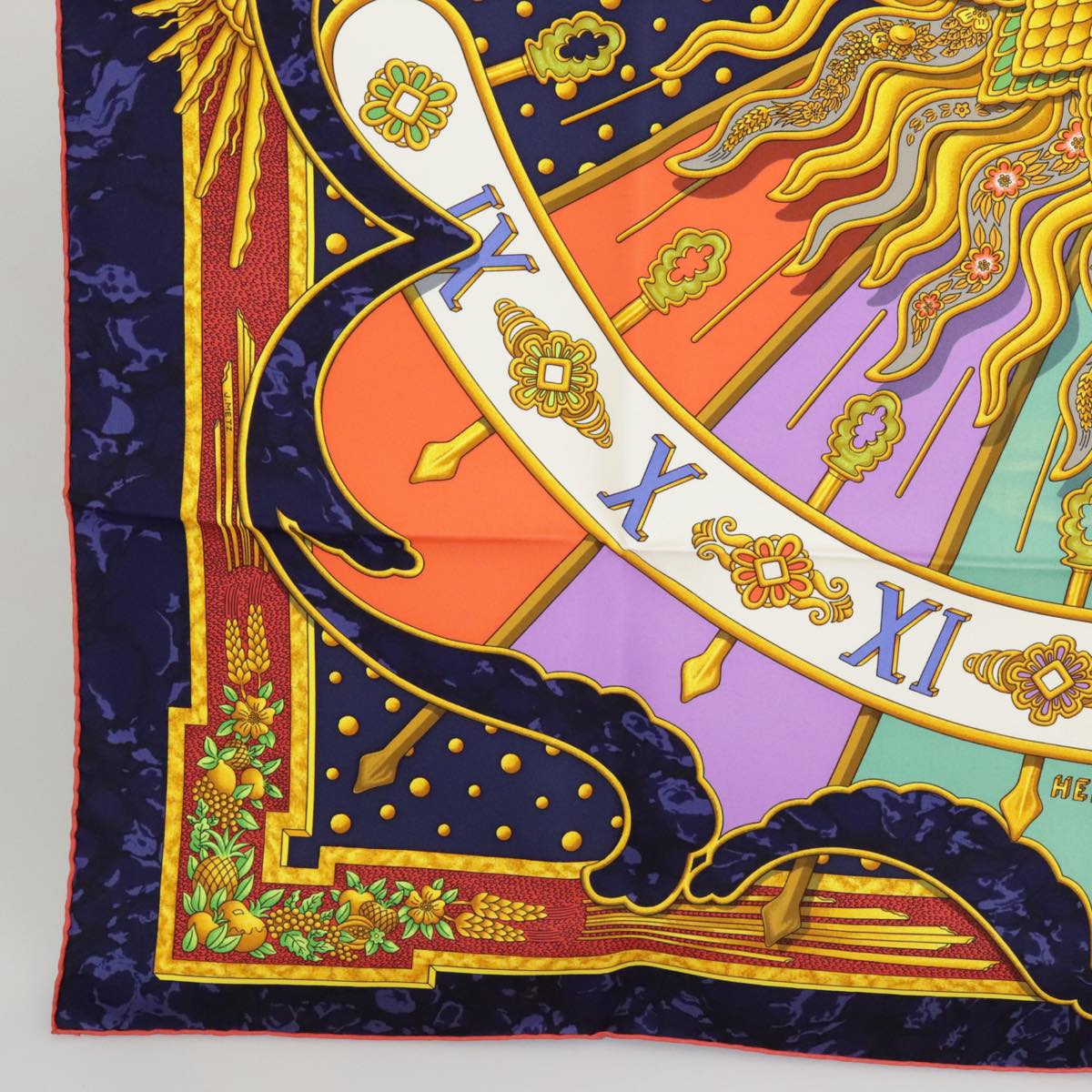 HERMES Carre 90 Scarf ""CARPE DIEM"" Silk Blue Auth ki5111