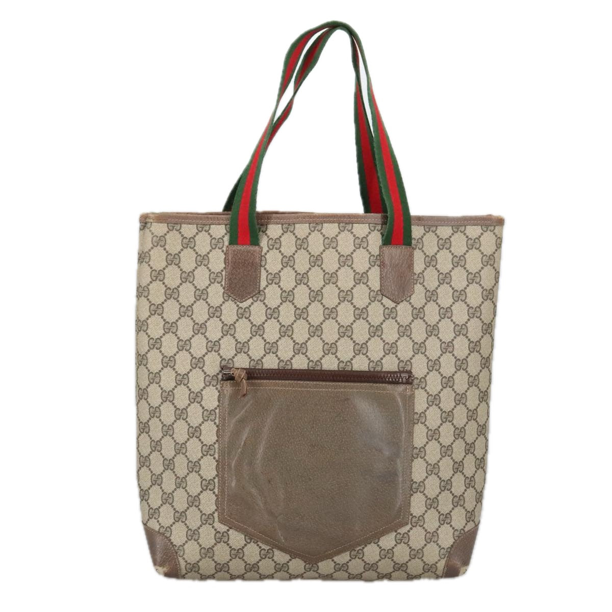 GUCCI GG Supreme Web Sherry Line Tote Bag PVC Leather Beige Auth ki5118