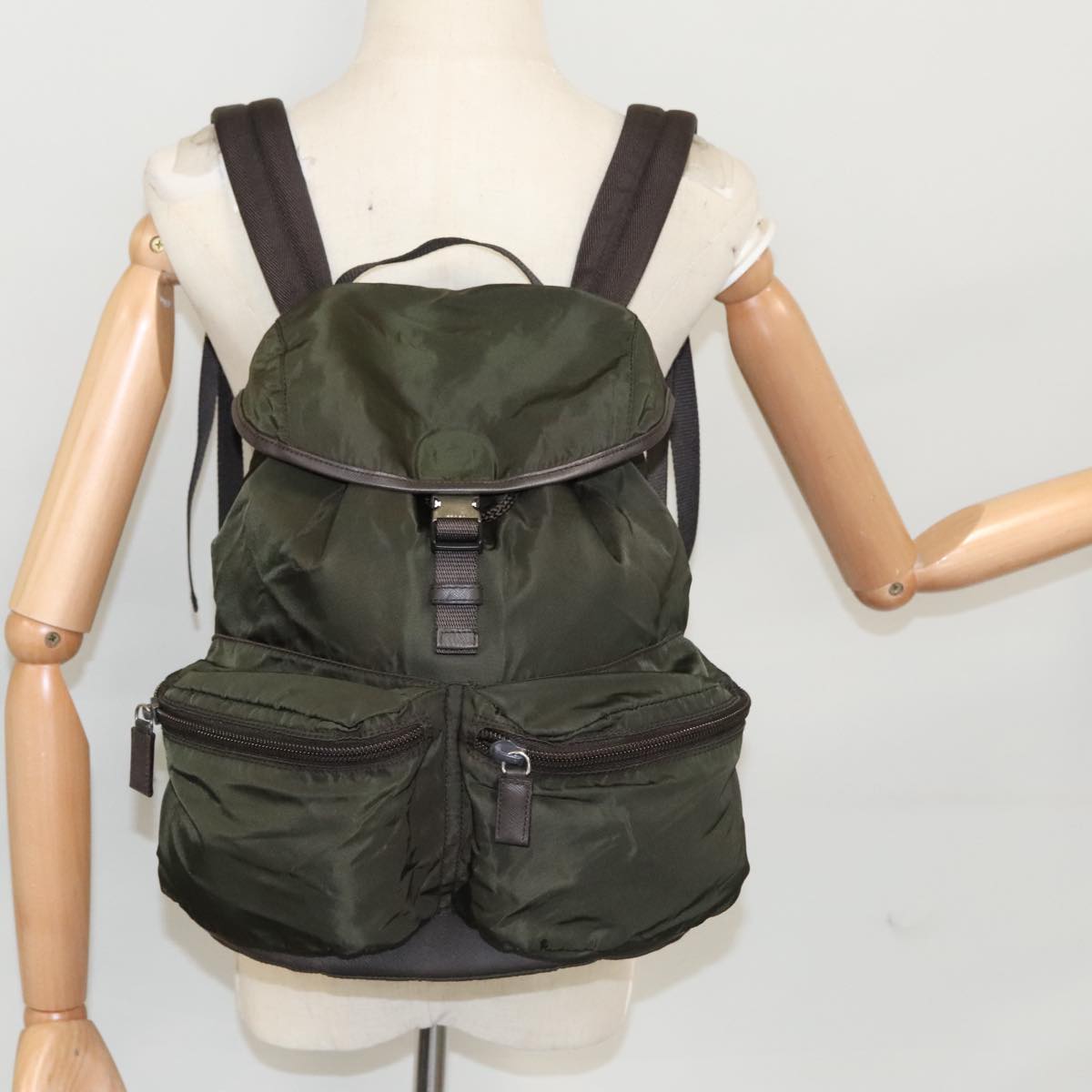 PRADA Backpack Nylon Khaki Auth ki5121