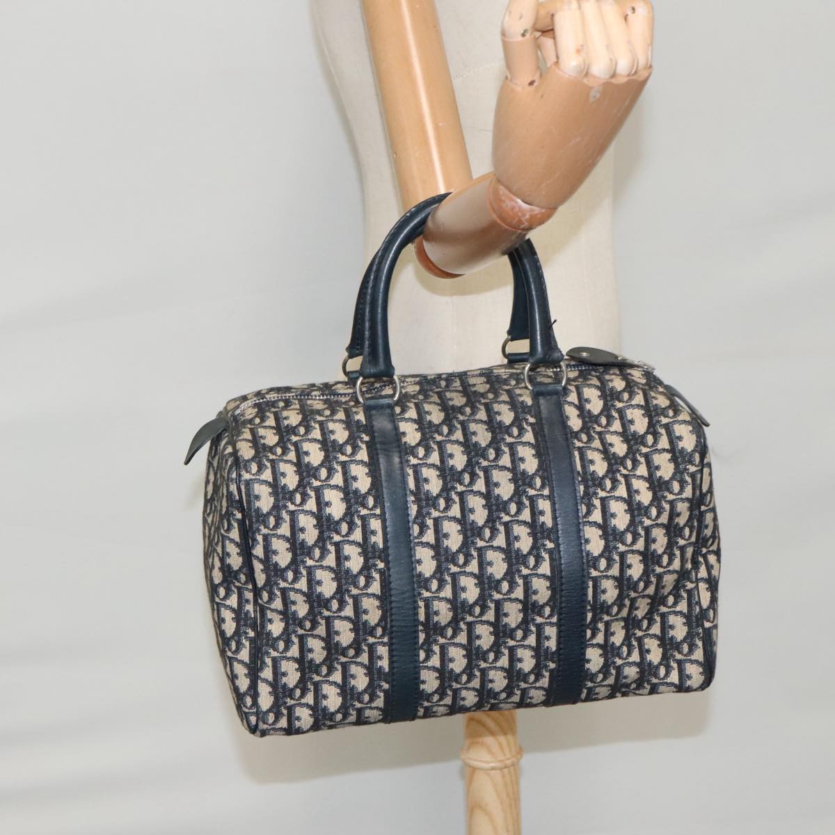 Christian Dior Trotter Canvas Hand Bag Canvas Navy Auth ki5132