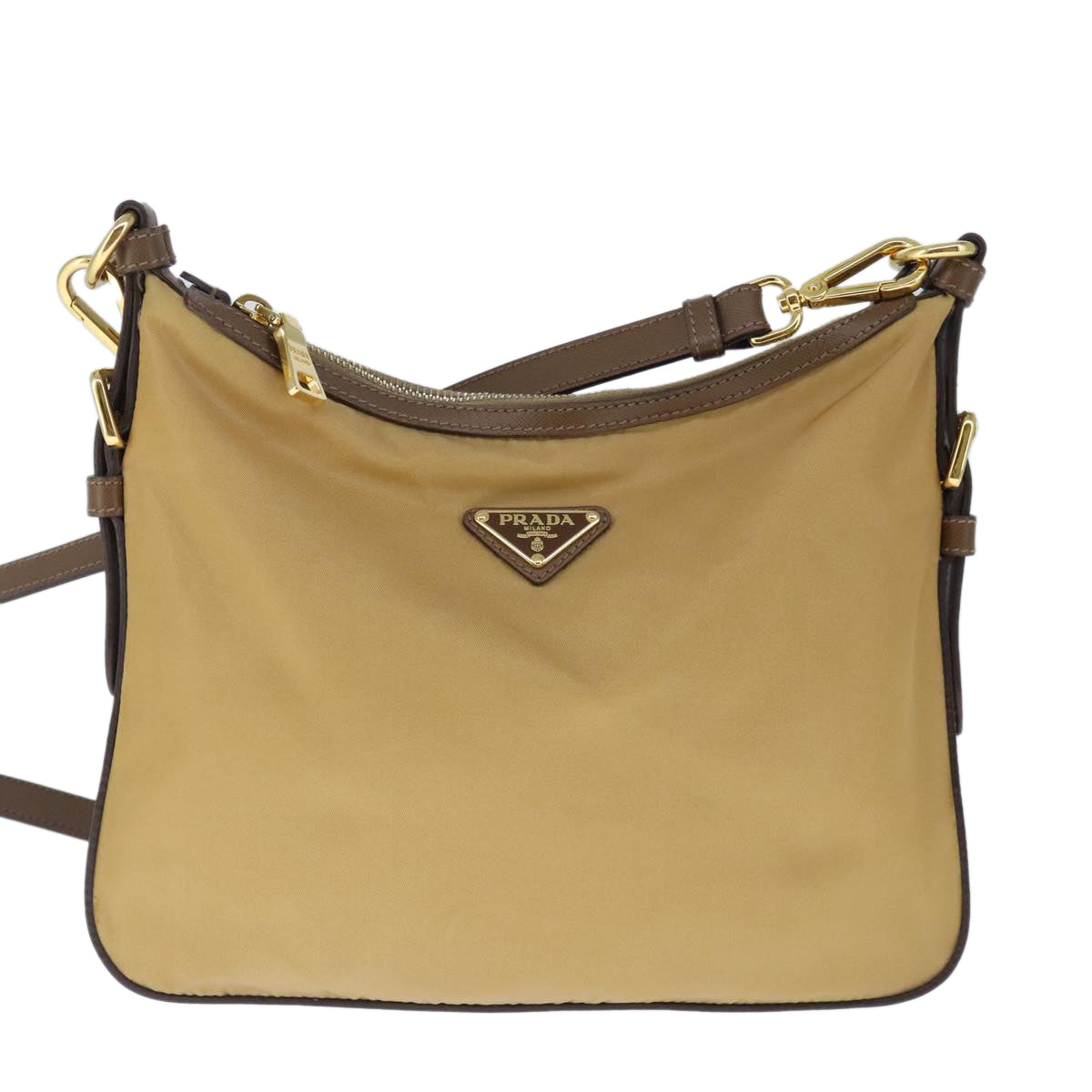 PRADA Shoulder Bag Nylon Beige Auth ki5142