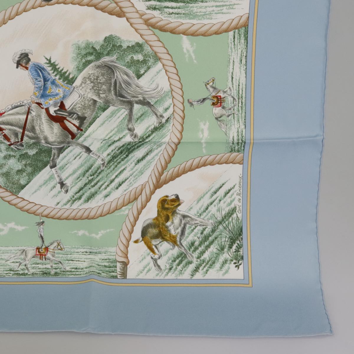 HERMES Carre 90 Scarf ""Auteuil en Mai"" Silk Light Blue Auth ki5164