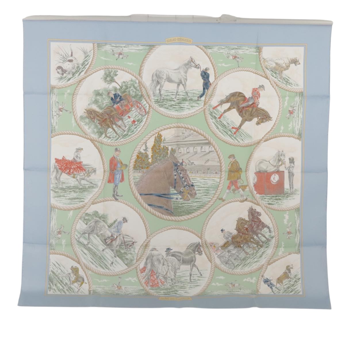 HERMES Carre 90 Scarf ""Auteuil en Mai"" Silk Light Blue Auth ki5164