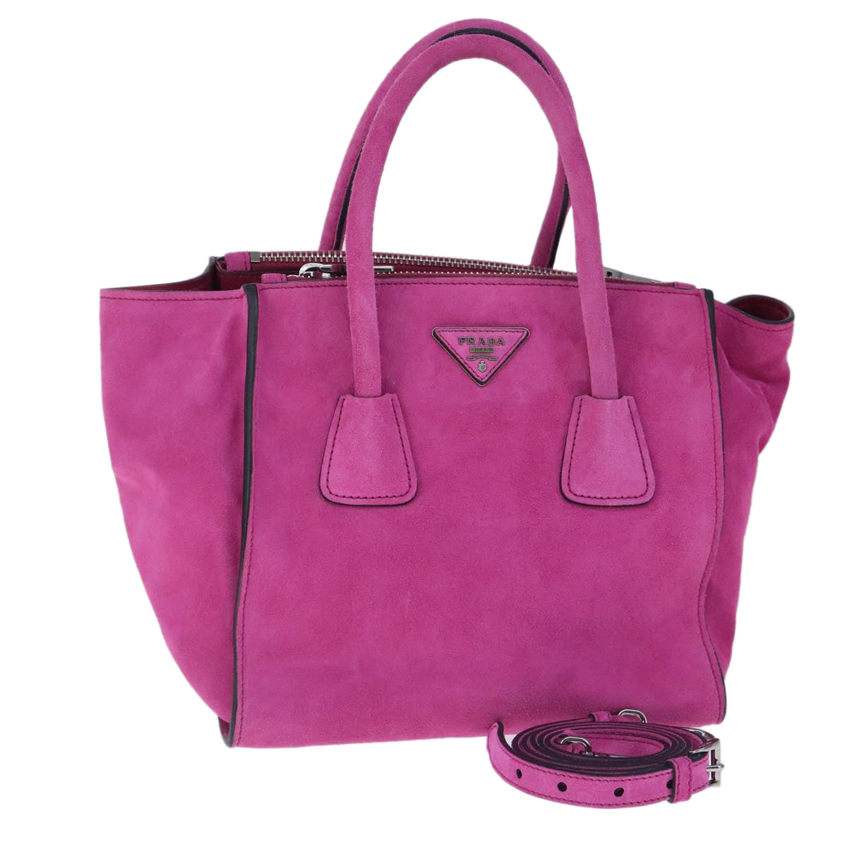 PRADA Hand Bag Suede 2way Pink Silver Auth ki5171V