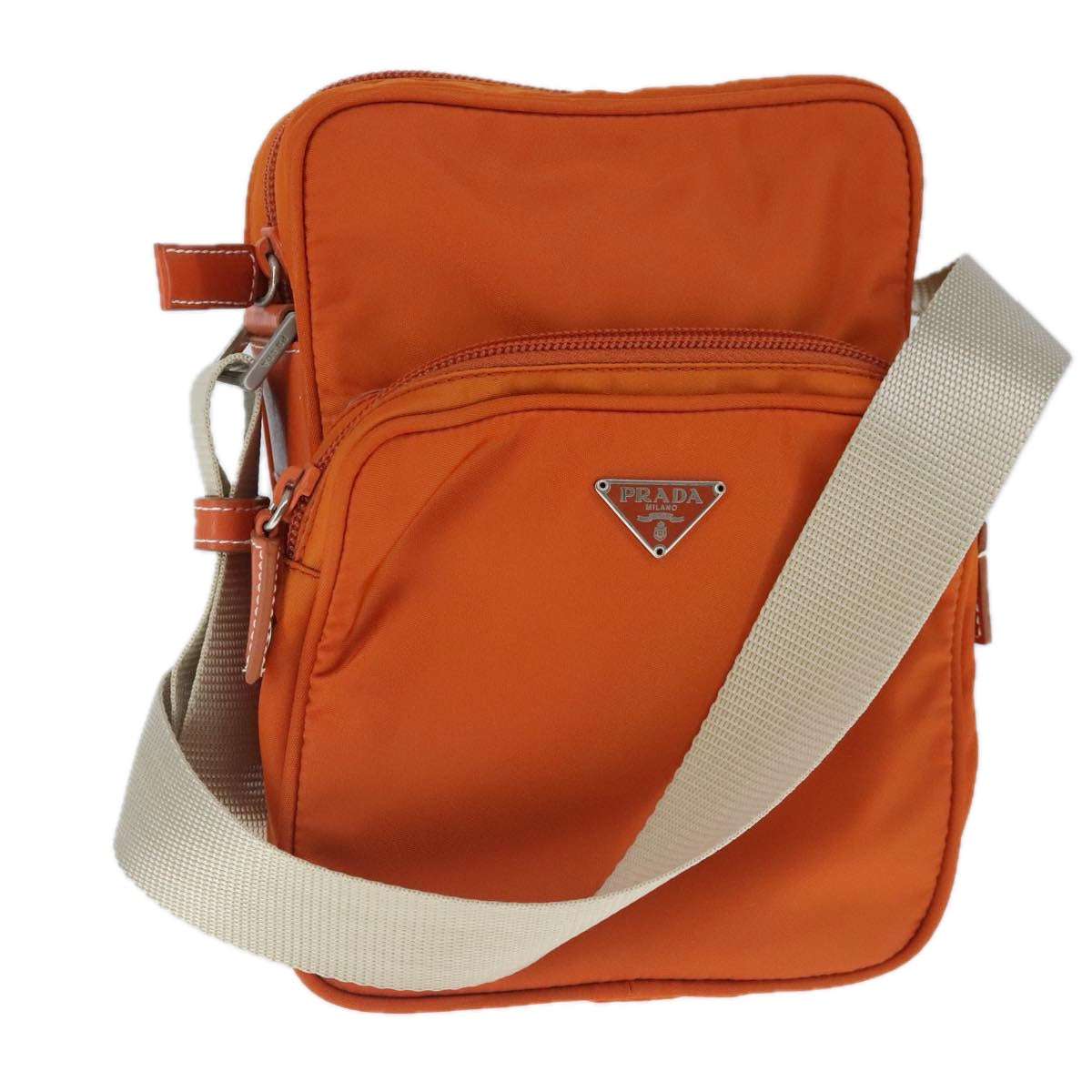 PRADA Shoulder Bag Nylon Orange Silver Auth ki5199