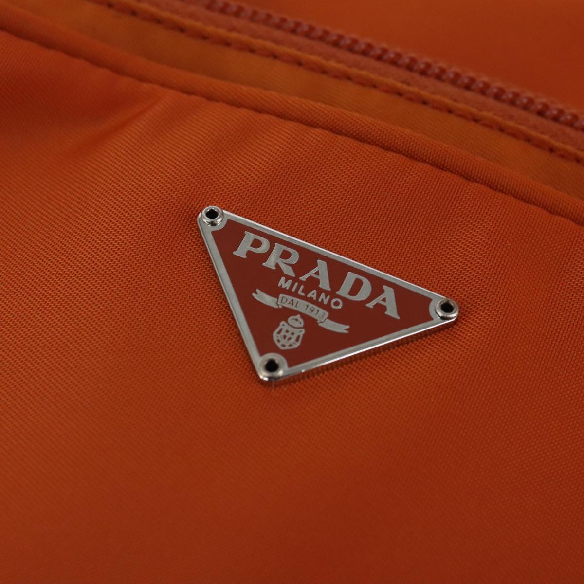 PRADA Shoulder Bag Nylon Orange Silver Auth ki5199