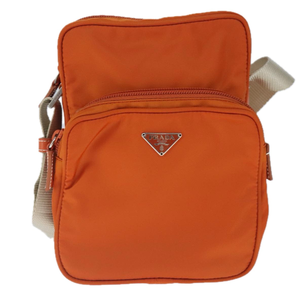 PRADA Shoulder Bag Nylon Orange Silver Auth ki5199