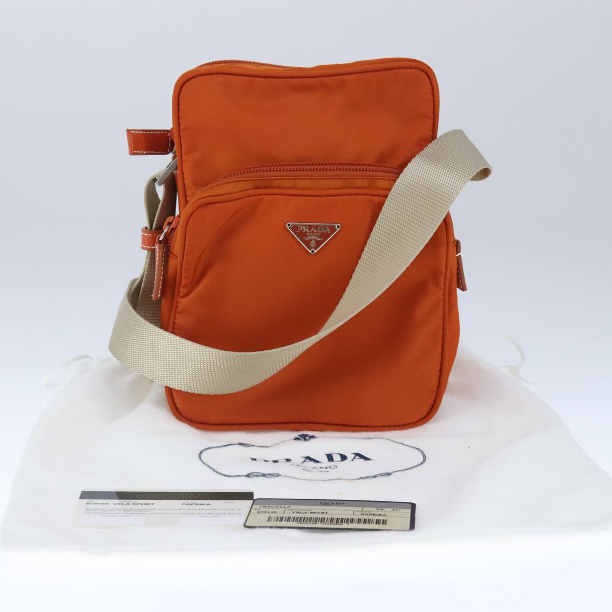 PRADA Shoulder Bag Nylon Orange Silver Auth ki5199