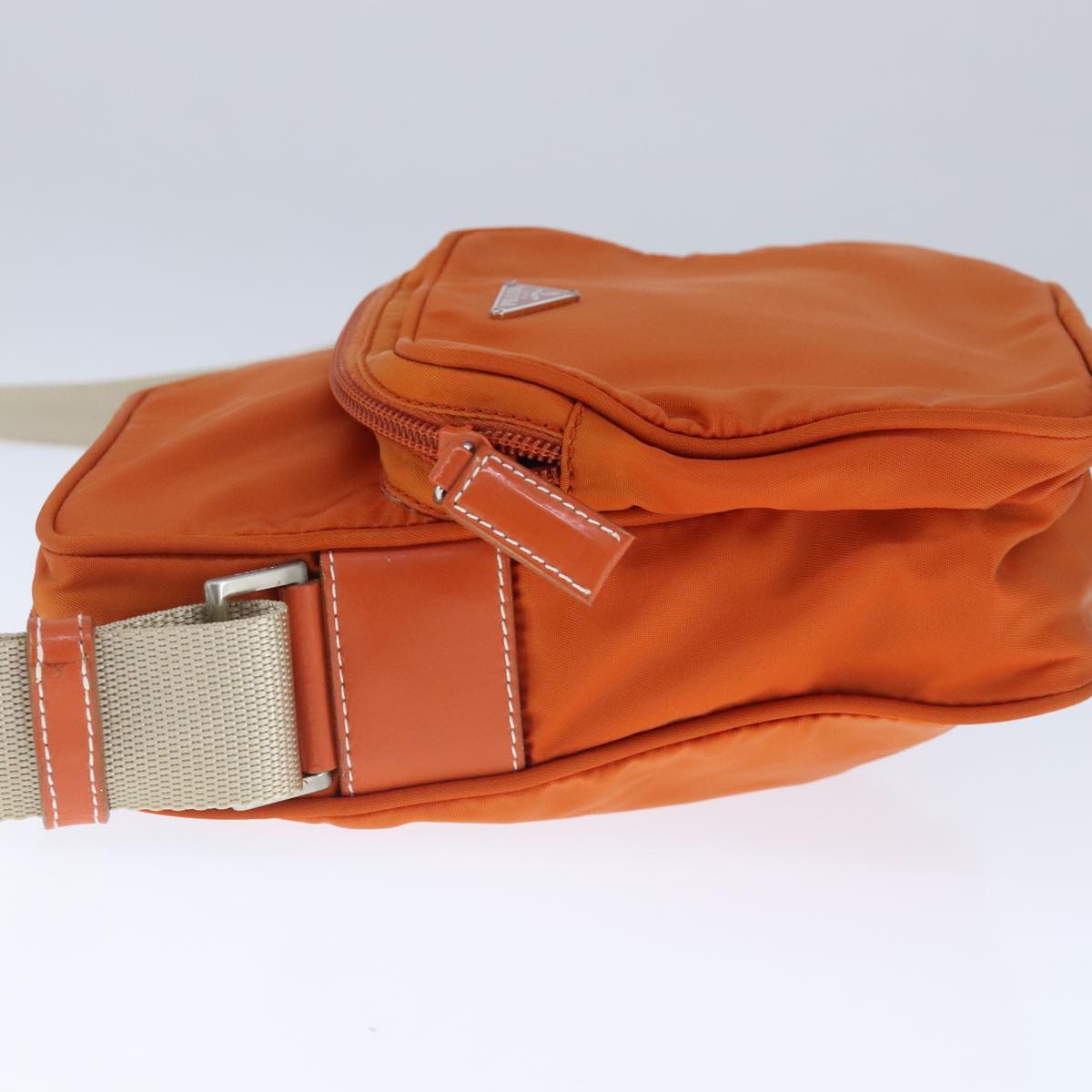 PRADA Shoulder Bag Nylon Orange Silver Auth ki5199