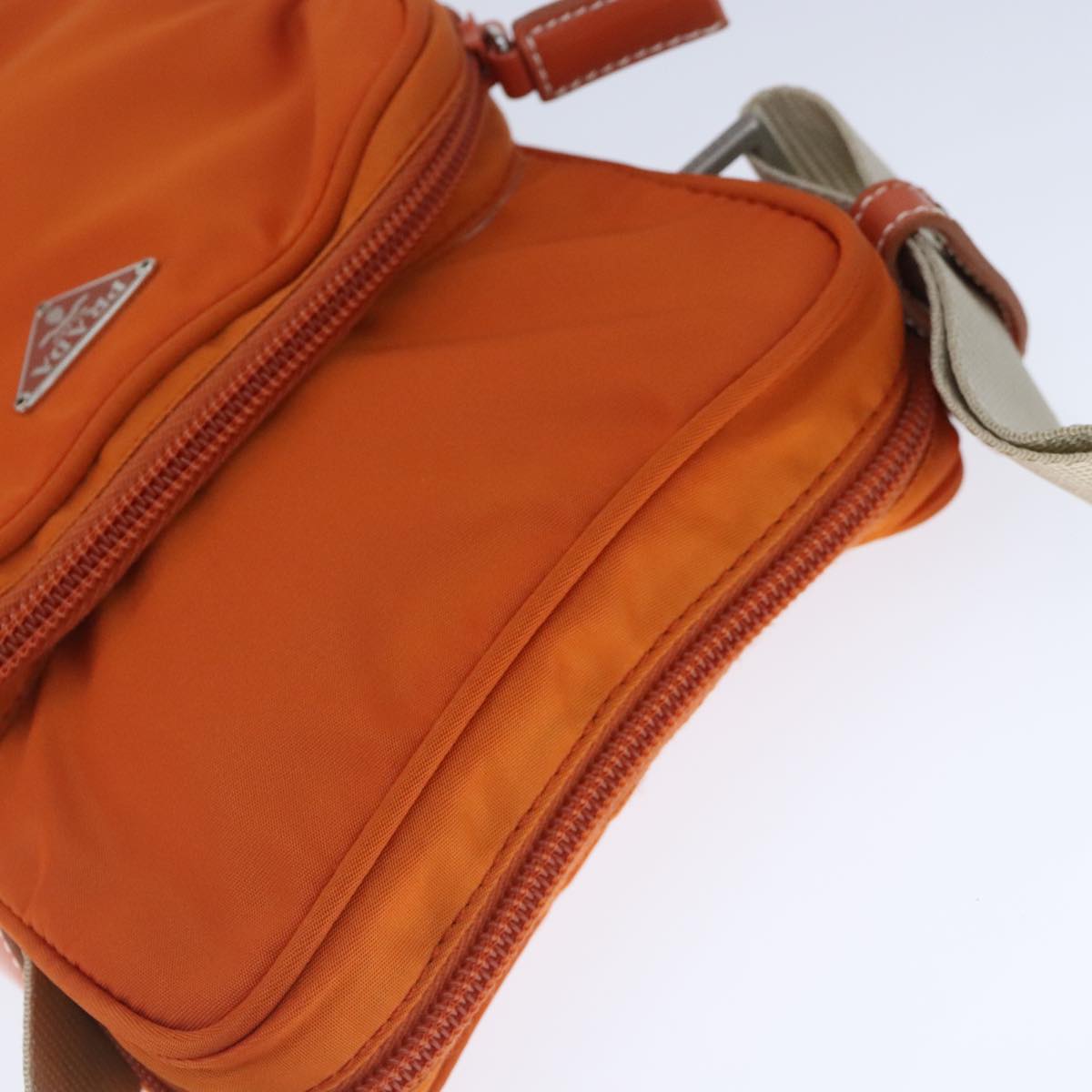 PRADA Shoulder Bag Nylon Orange Silver Auth ki5199