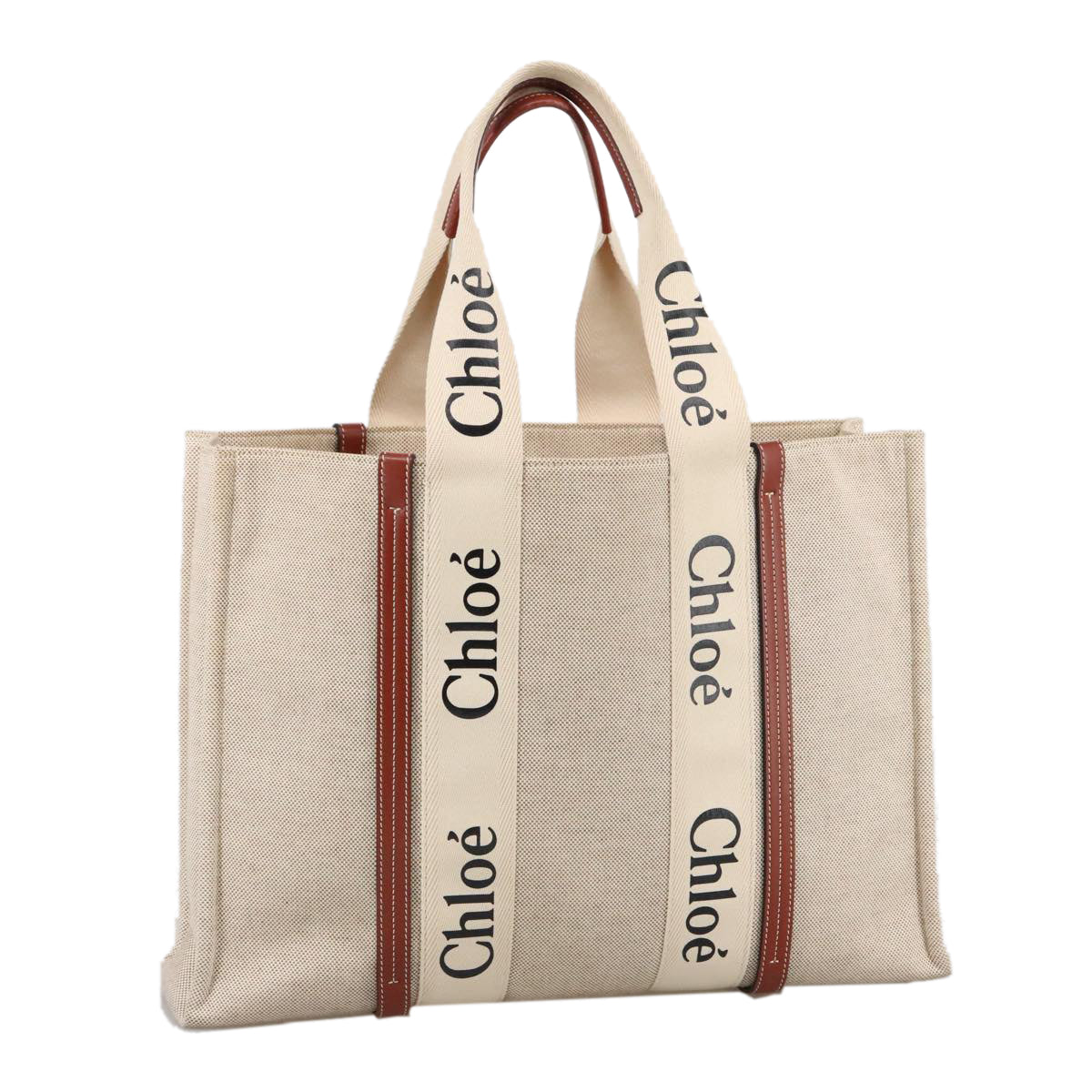 Chloe Tote Bag Canvas Leather Beige Brown Auth ki5211V