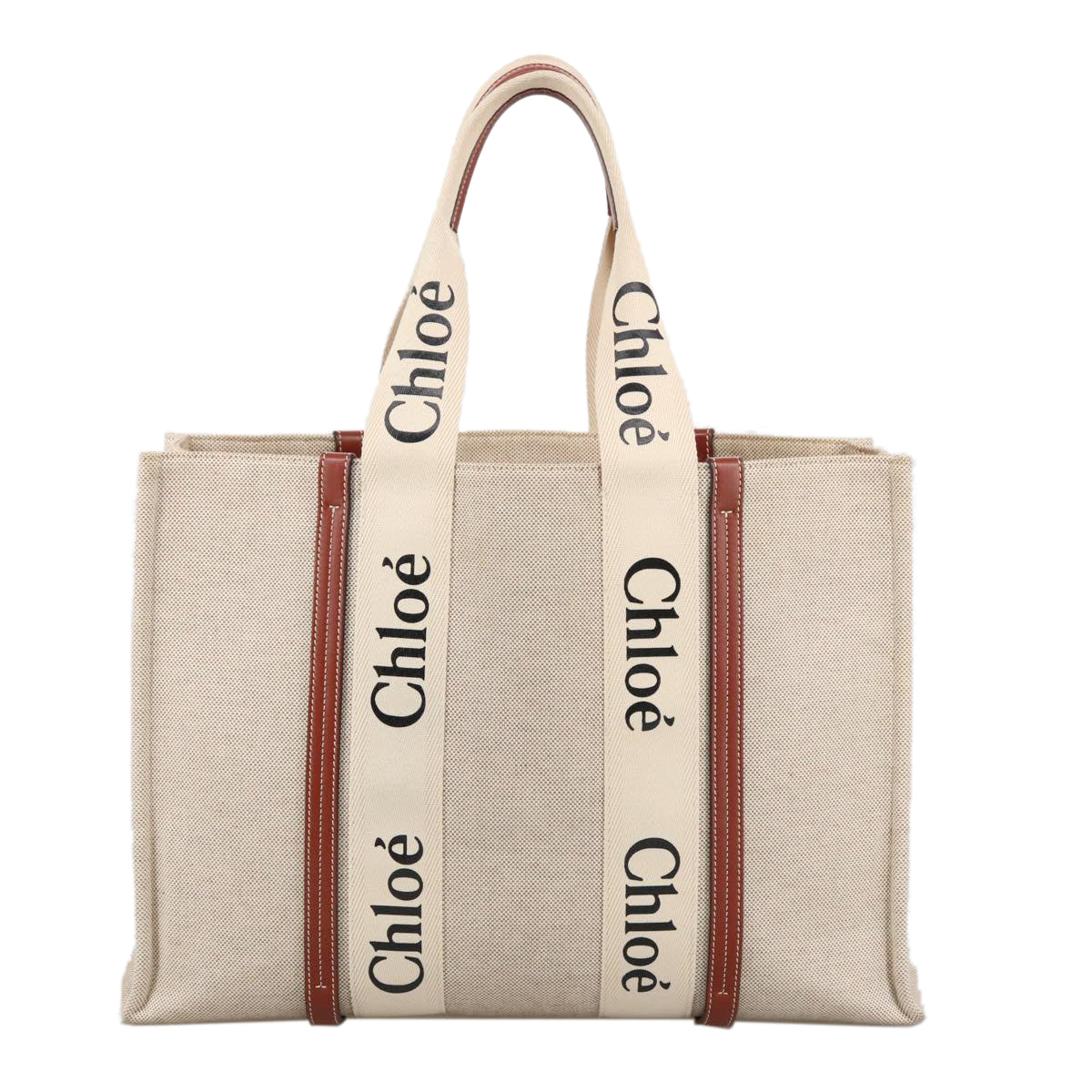 Chloe Tote Bag Canvas Leather Beige Brown Auth ki5211V