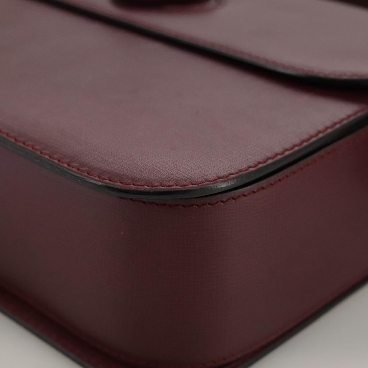 CARTIER Must Line Shoulder Bag Leather Bordeaux Gold Auth ki5230