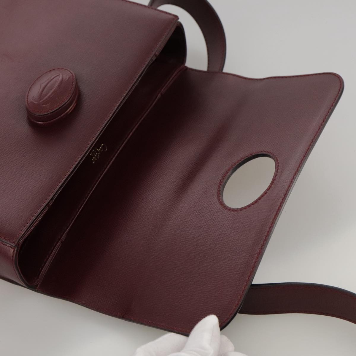 CARTIER Must Line Shoulder Bag Leather Bordeaux Gold Auth ki5230
