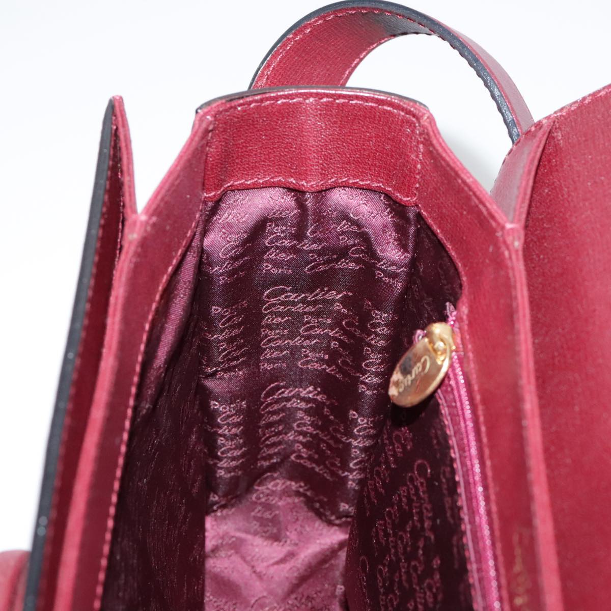 CARTIER Must Line Shoulder Bag Leather Bordeaux Gold Auth ki5230
