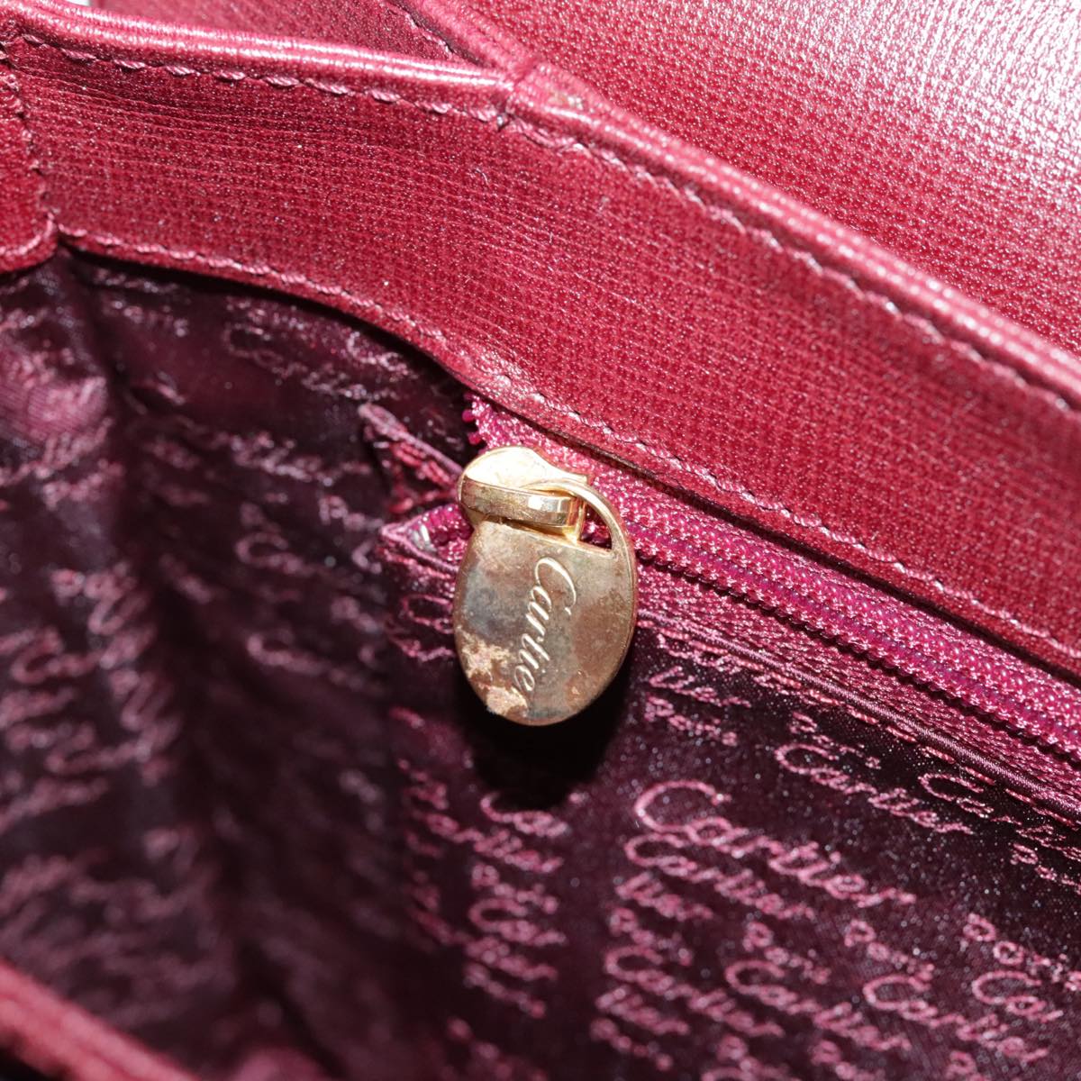 CARTIER Must Line Shoulder Bag Leather Bordeaux Gold Auth ki5230