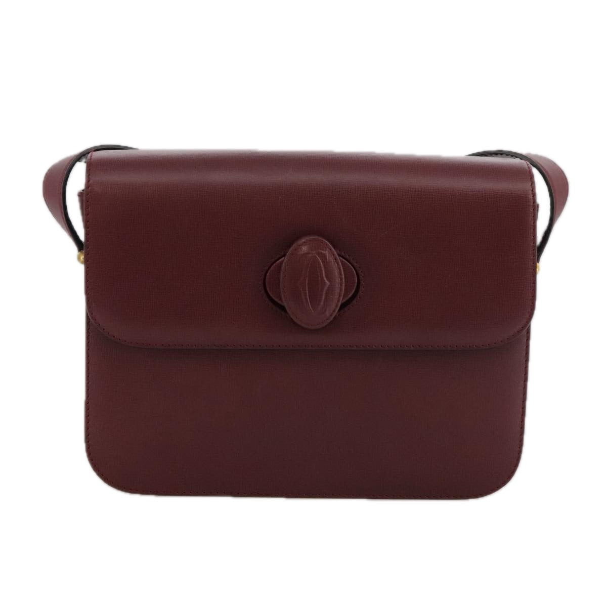 CARTIER Must Line Shoulder Bag Leather Bordeaux Gold Auth ki5230