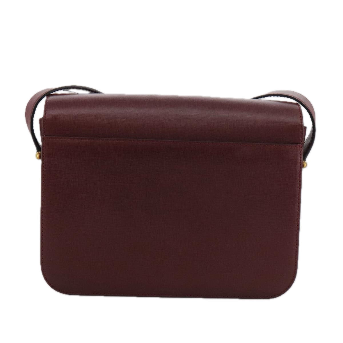 CARTIER Must Line Shoulder Bag Leather Bordeaux Gold Auth ki5230