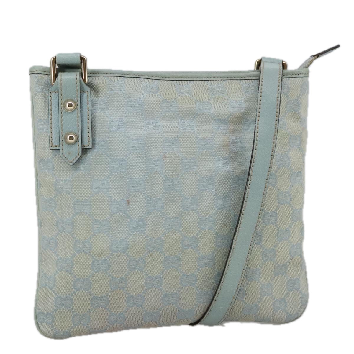 GUCCI GG Canvas Shoulder Bag Light Blue Gold 257246 Auth ki5234