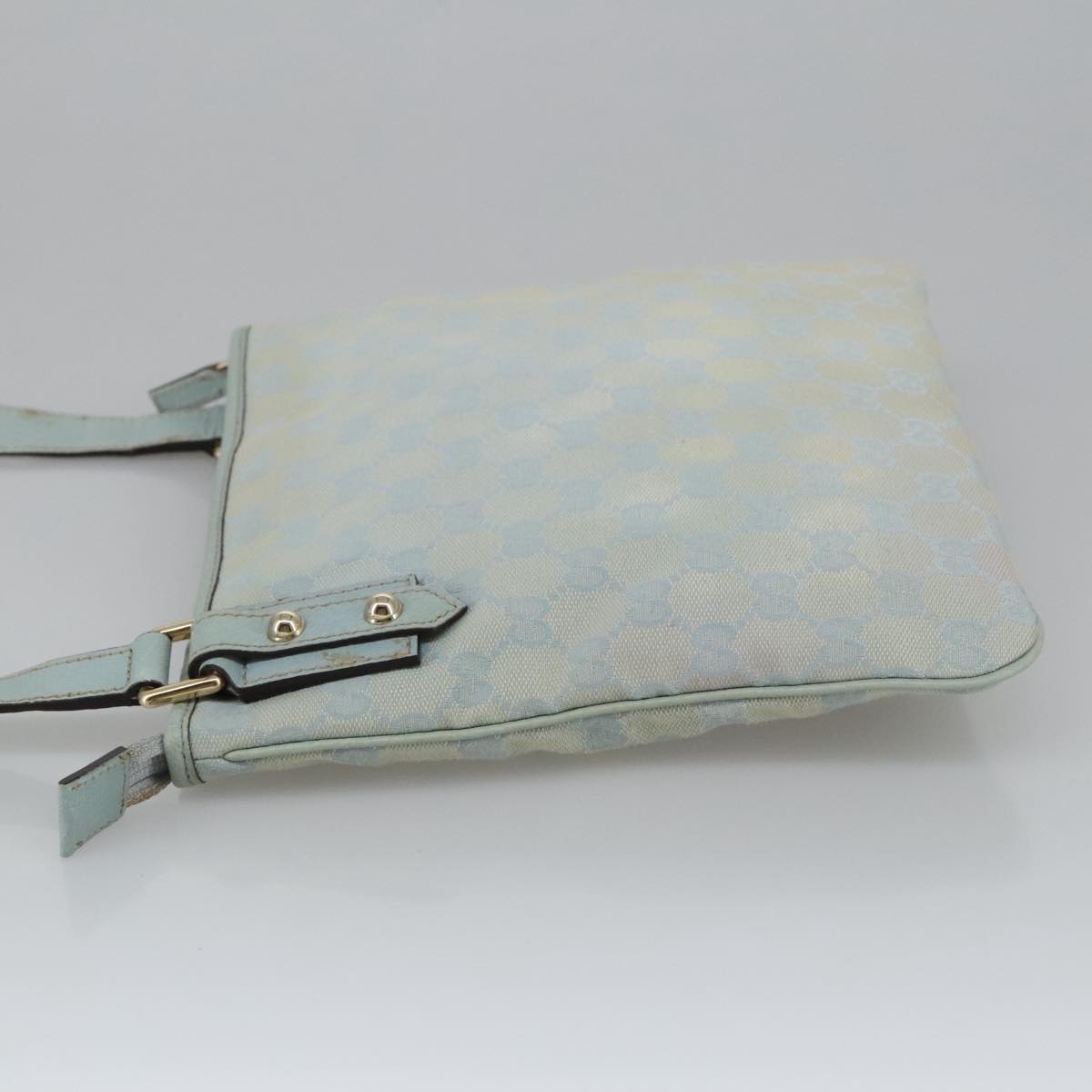 GUCCI GG Canvas Shoulder Bag Light Blue Gold 257246 Auth ki5234