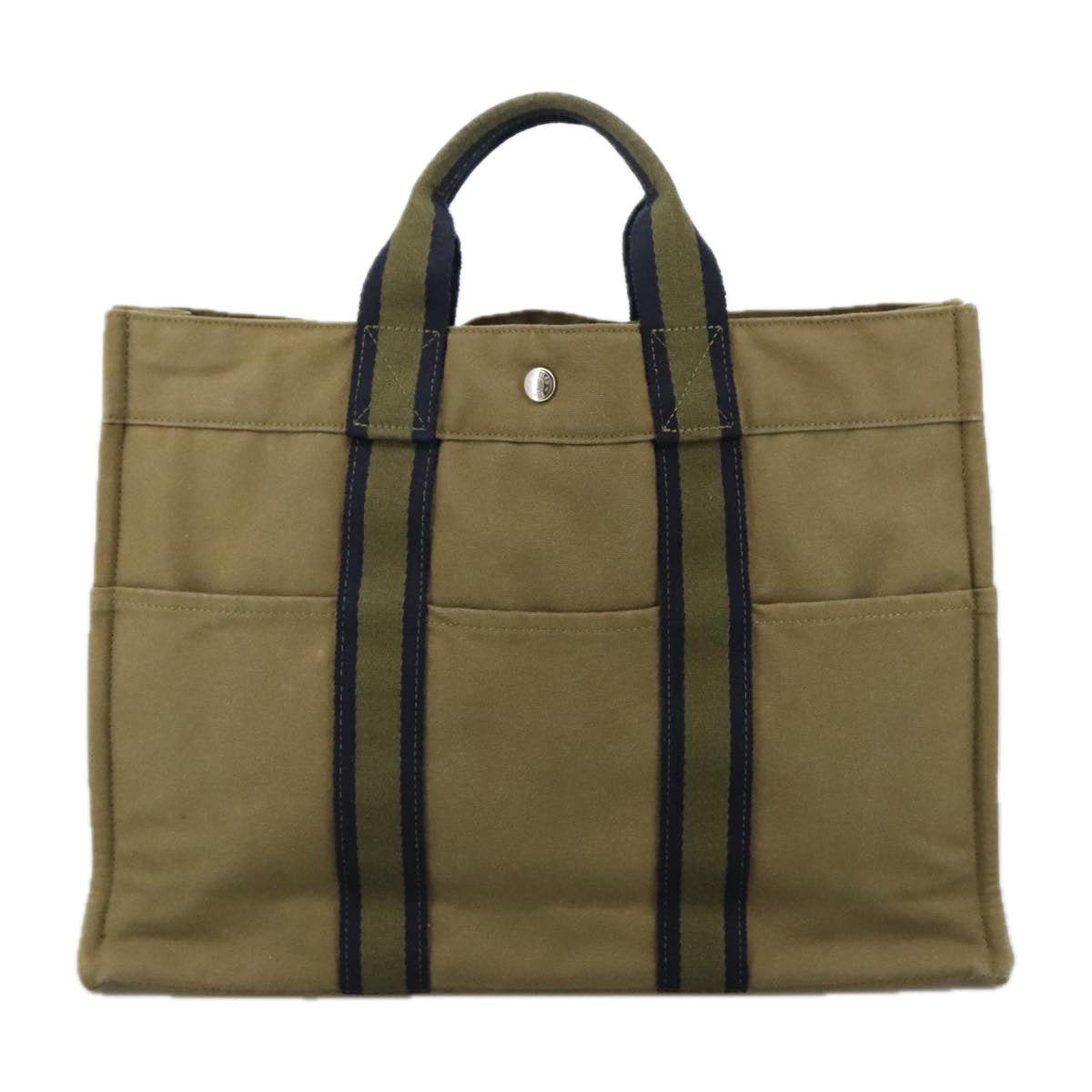 HERMES Fourre Tout MM Tote Bag Canvas Khaki Auth ki5235