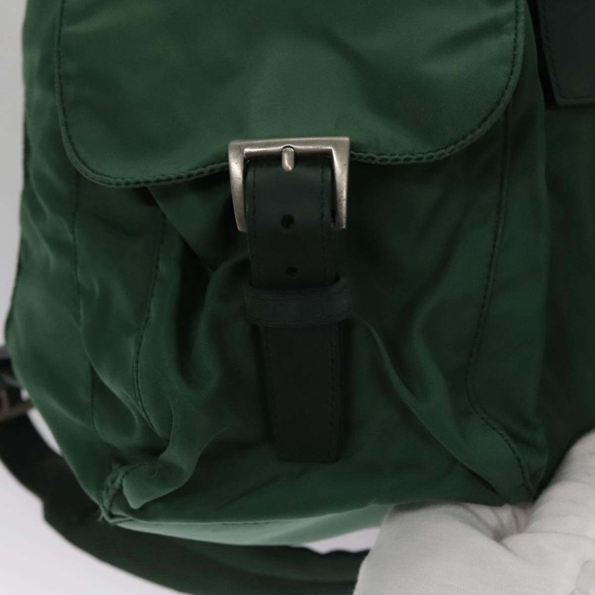 PRADA Backpack Nylon Green Silver Auth ki5272