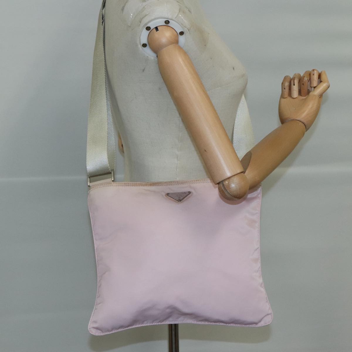 PRADA Shoulder Bag Nylon Pink Silver Auth ki5274