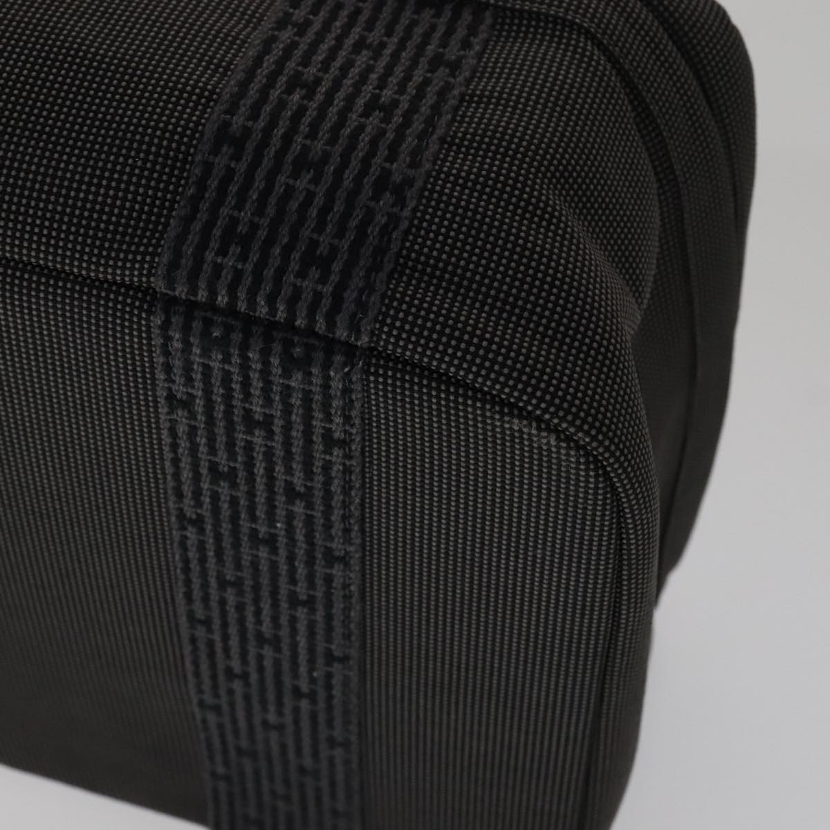 HERMES Vanity Her Line Cosmetic Pouch Canvas Gray Auth ki5324