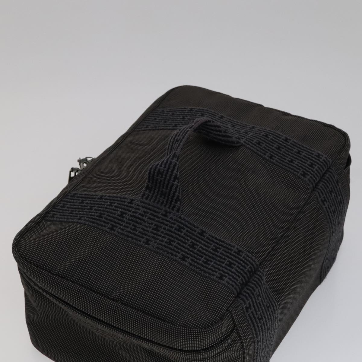 HERMES Vanity Her Line Cosmetic Pouch Canvas Gray Auth ki5324