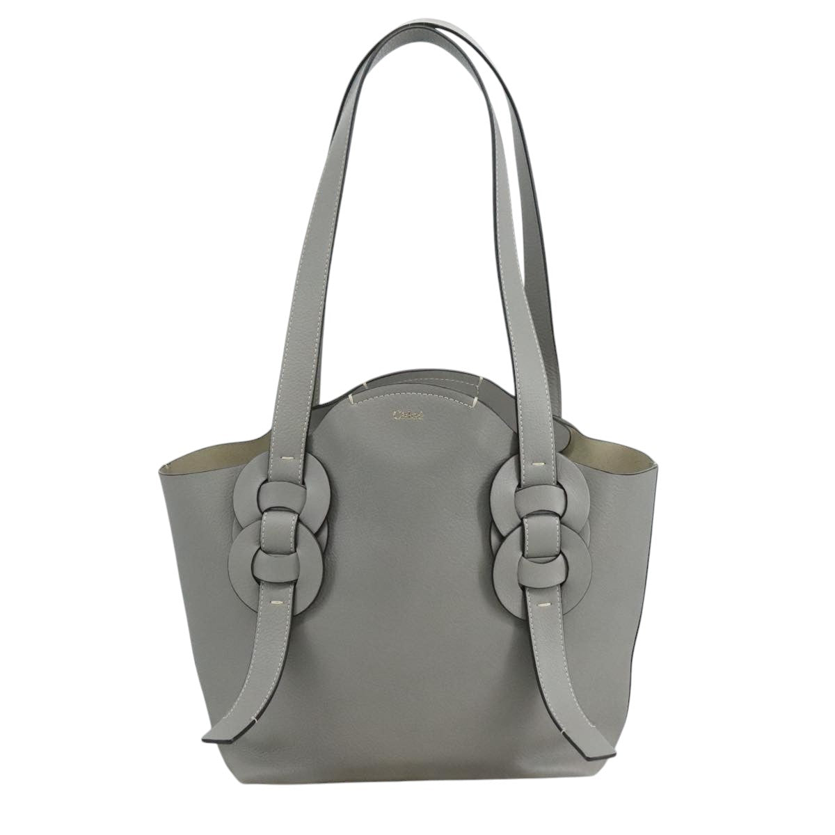 Chloe Darryl Tote Bag Leather Gray Gold Auth ki5336V