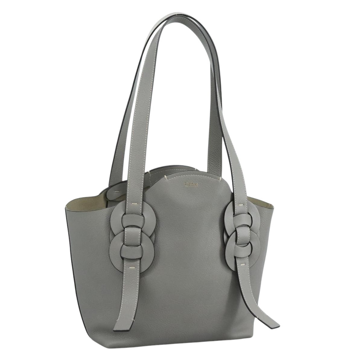 Chloe Darryl Tote Bag Leather Gray Gold Auth ki5336V
