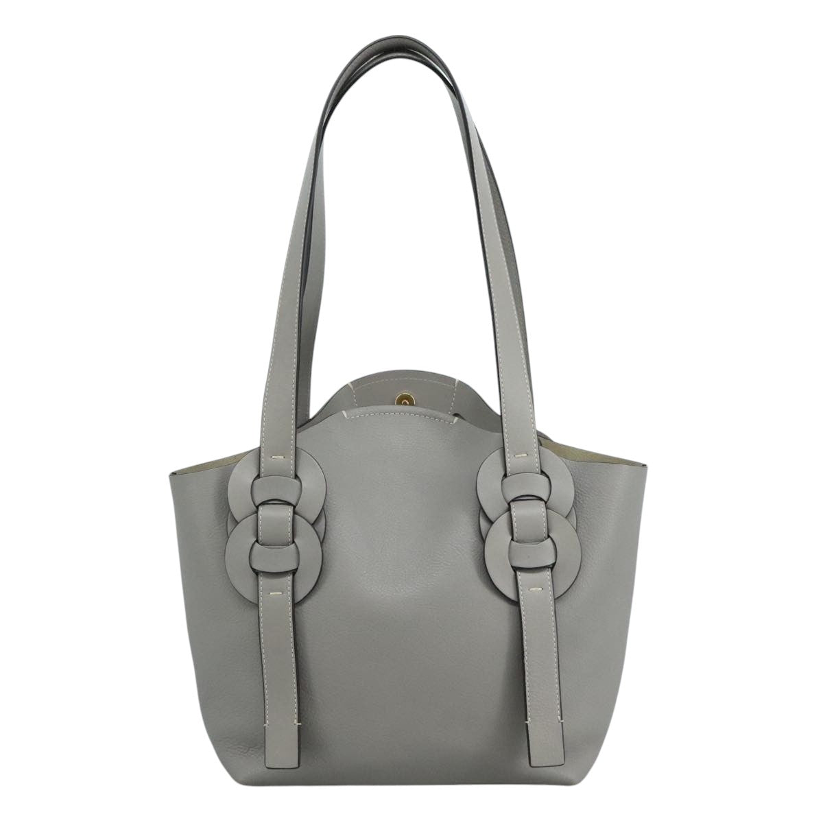 Chloe Darryl Tote Bag Leather Gray Gold Auth ki5336V