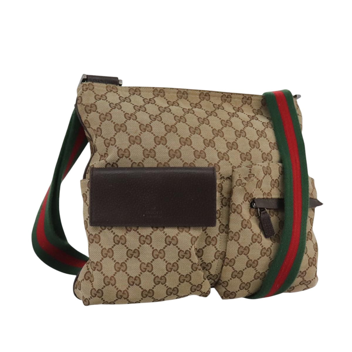 GUCCI GG Canvas Web Sherry Line Shoulder Bag Beige Red Green 169937 Auth ki5345