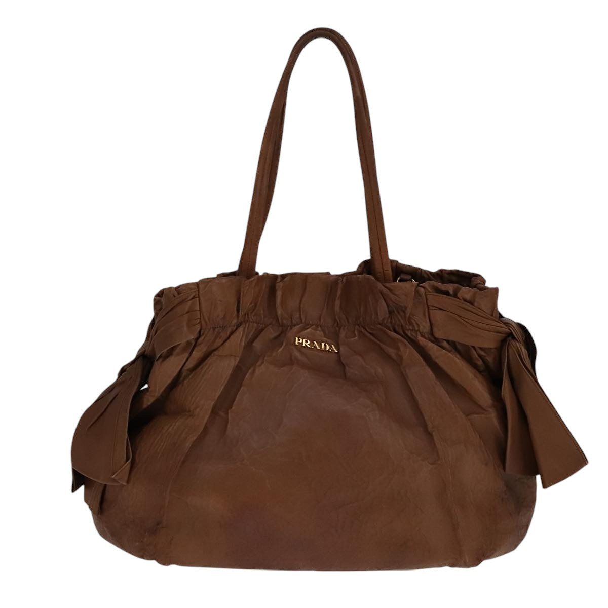 PRADA Tote Bag Leather 2way Brown Auth ki5372