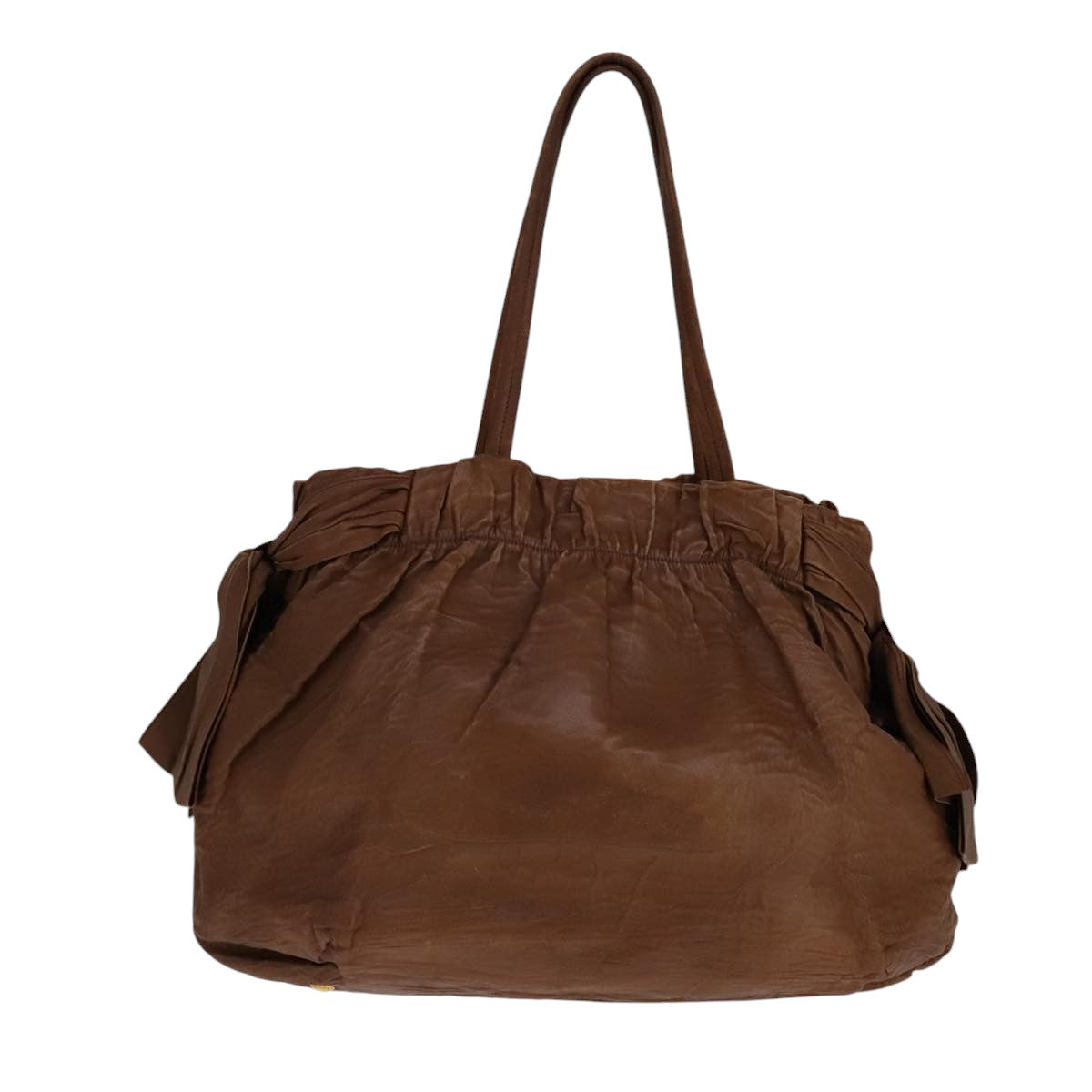 PRADA Tote Bag Leather 2way Brown Auth ki5372