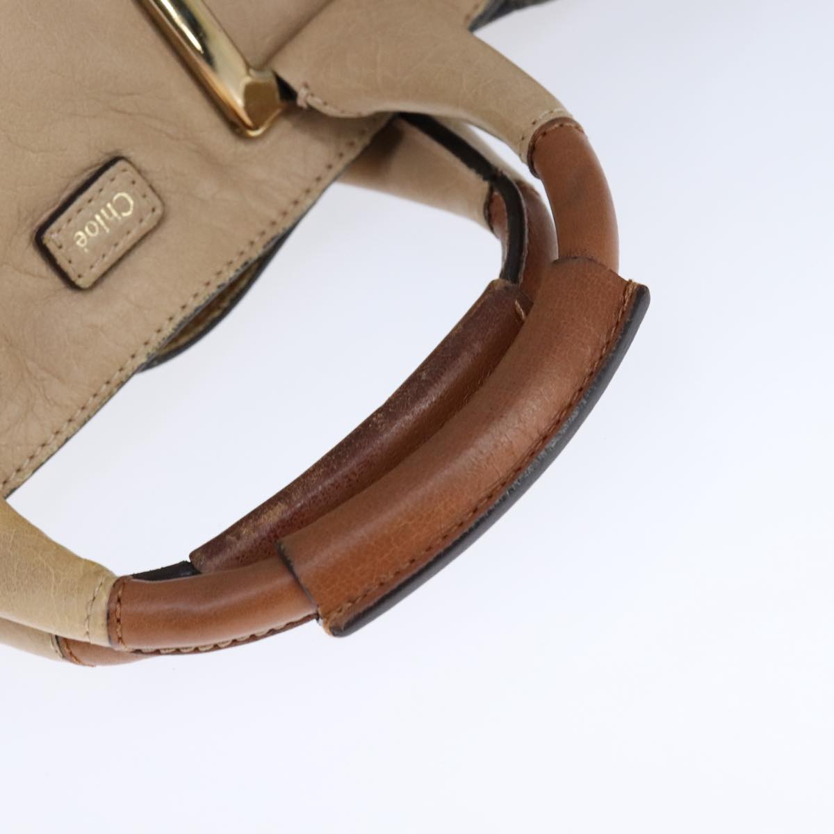 Chloe Etel Hand Bag Leather 2way Beige Gold Auth ki5376