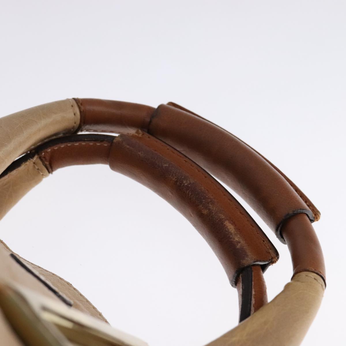 Chloe Etel Hand Bag Leather 2way Beige Gold Auth ki5376