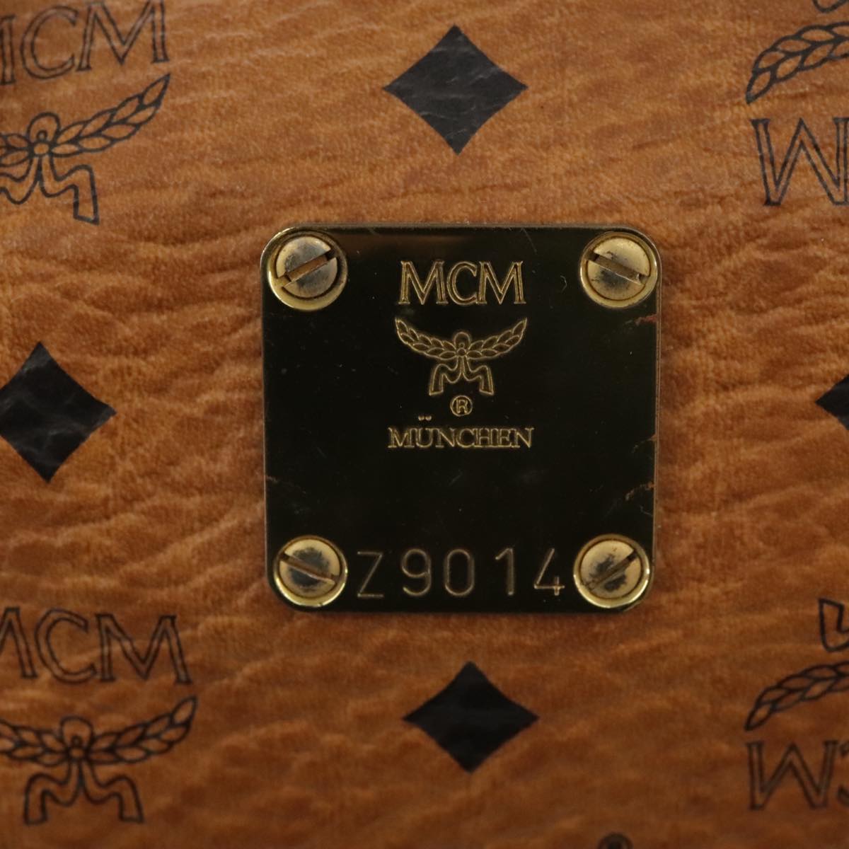 MCM Vicetos Logogram Mini Boston Bag PVC Leather 2way Brown Gold Auth ki5381