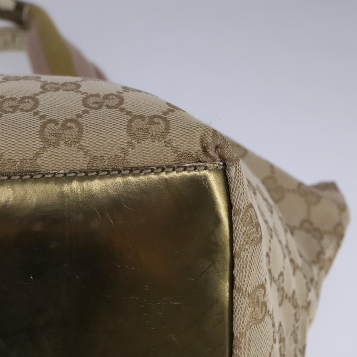GUCCI GG Canvas Sherry Line Tote Bag Beige Gold pink 131230 Auth ki5389